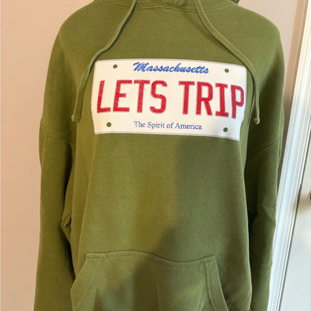 Sturniolo Triplets Merch Green Hoodie with 'Let's Trip' Graphic